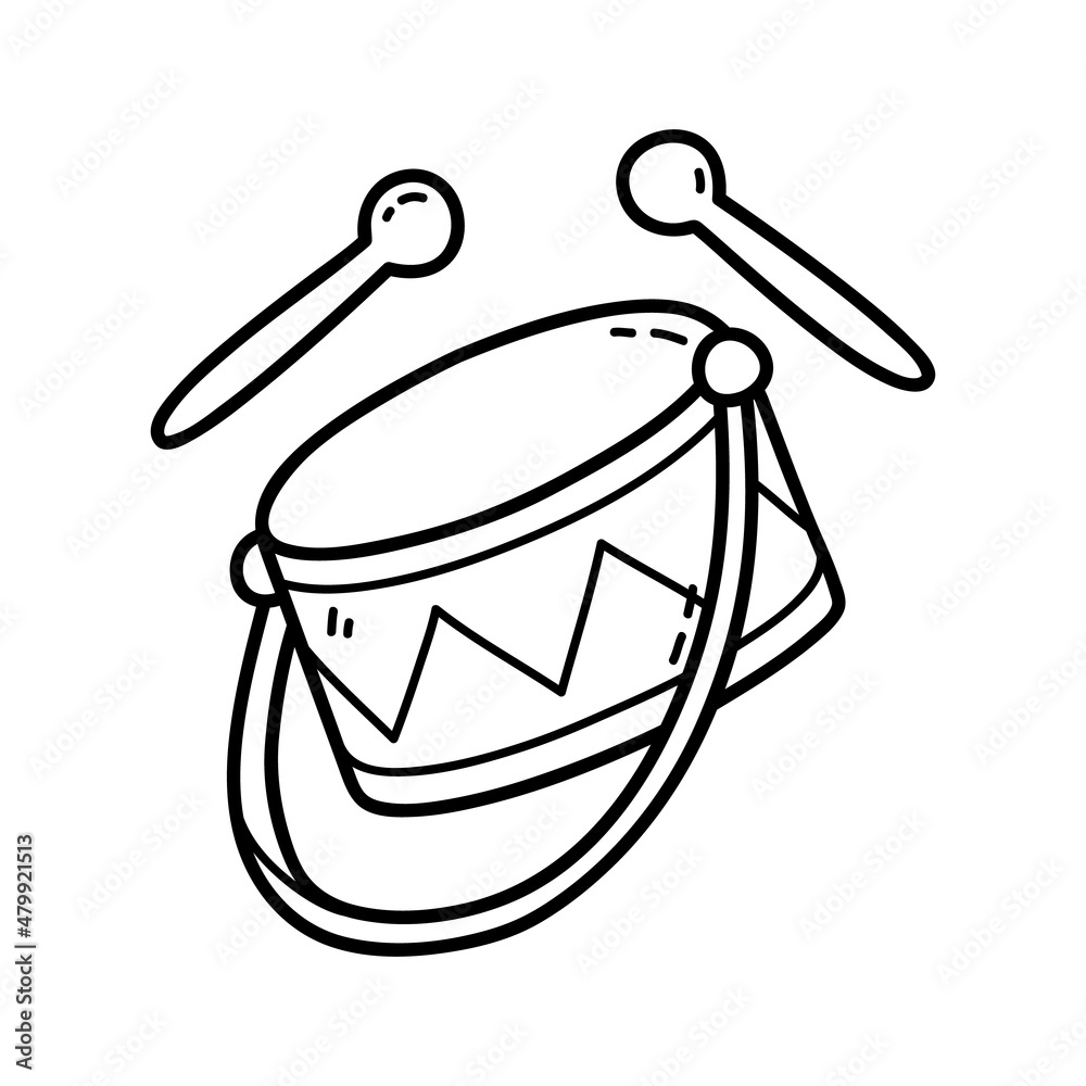 Vector illustration of outline doodle baby drum for children, coloring ...