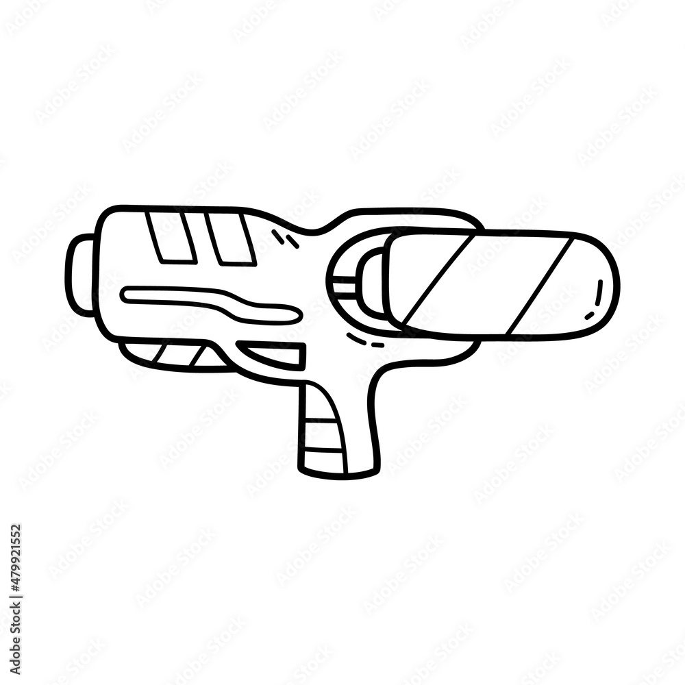 Vector illustration of outline doodle baby boy water gun for children, coloring and scrap book Vector illustration of outline doodle baby boy water gun for children, coloring and scrap book