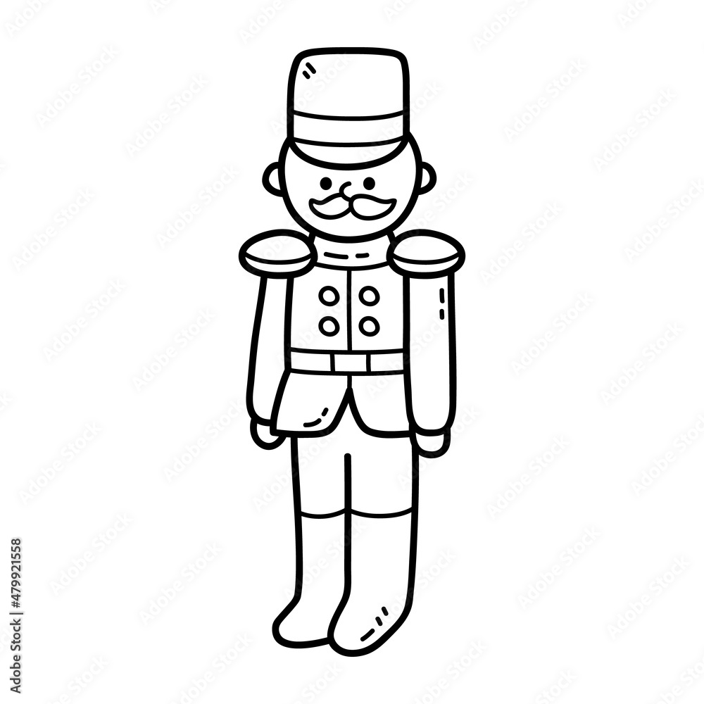 Vector illustration of  outline doodle baby boy soldier for children, coloring and scrap book