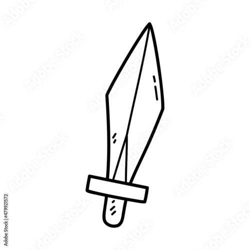 Vector illustration of outline doodle baby wooden sword for children, coloring and scrap book