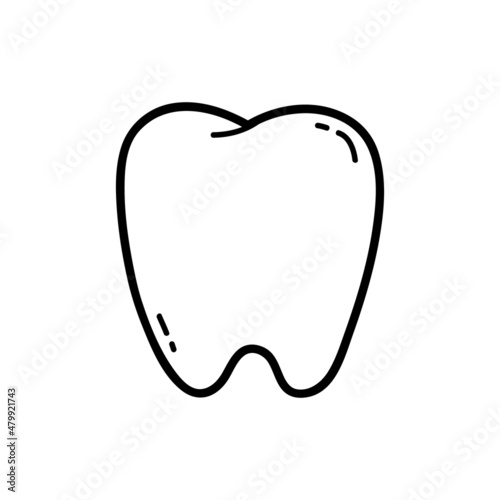 Vector illustration of  outline doodle baby first  tooth for children, coloring and scrap book