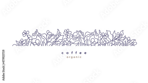 Coffee template. Vector branch, bean. Abstract