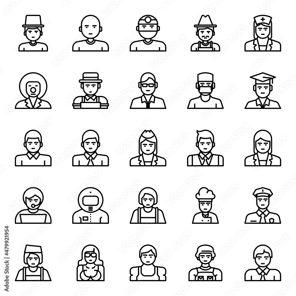 Outline icons for professions.