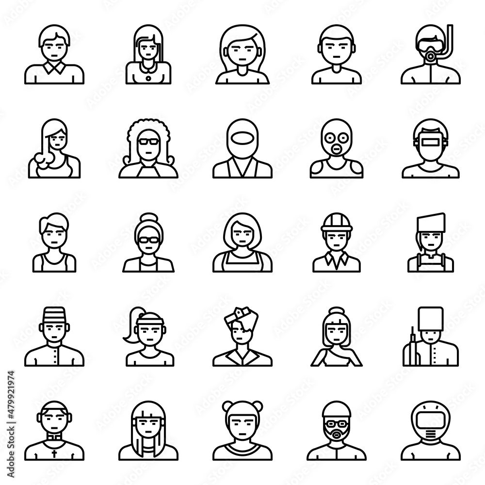 Outline icons for professions.