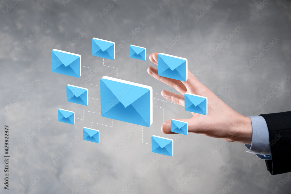 Email marketing and newsletter concept.Contact us by newsletter email and protect your personal information from spam mail concept.Scheme of direct sales in business. List of clients for mailing.
