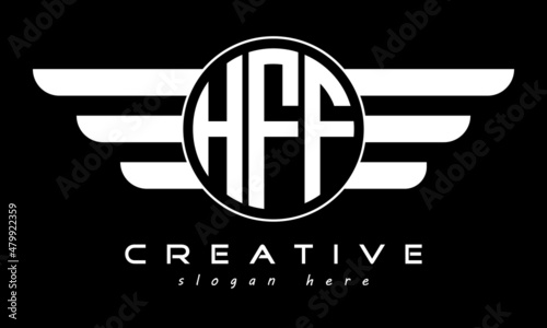 HFF three letter monogram type circle letter logo with wings vector template. photo