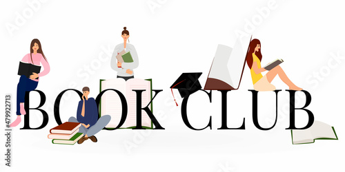 concept of a book club with people reading. Vector illustration in a flat style isolated on a white background photo