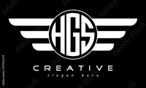 HGS three letter monogram type circle letter logo with wings vector template. photo