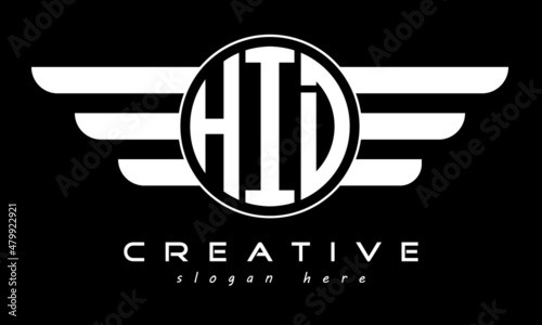 HID three letter monogram type circle letter logo with wings vector template.