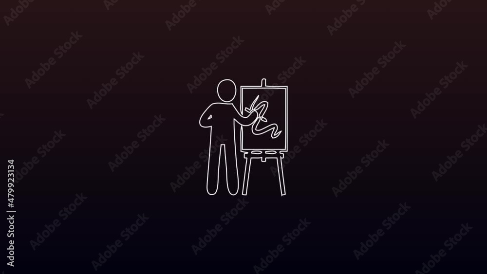 The artist draws a drawing on the board - Animation on a dark The artist draws a drawing on the board - Animation on a dark