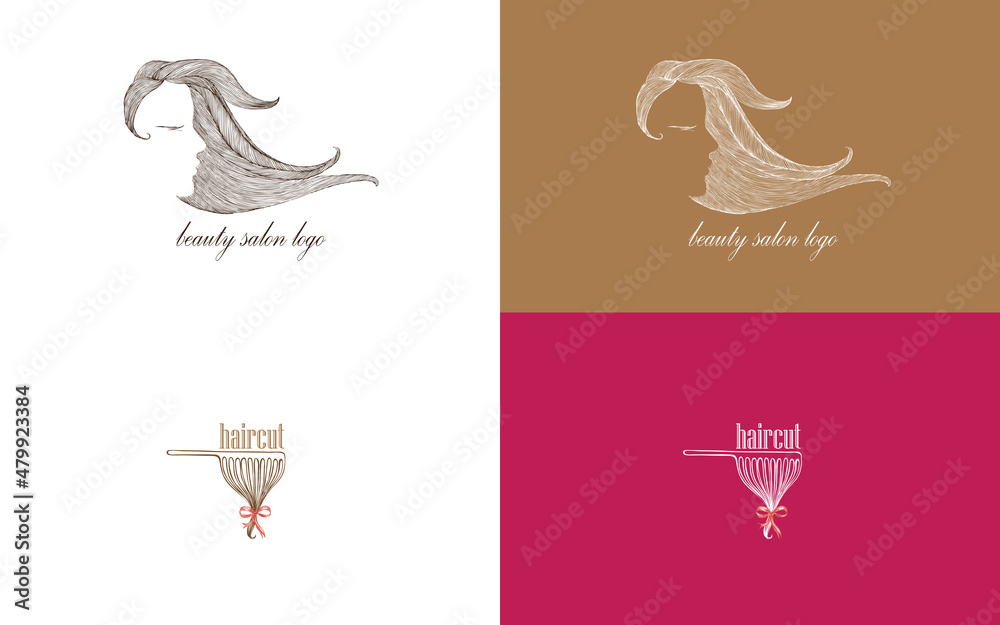 logo for hair beauty, hairdresser, hairstyle. braided hair comb, flowing hair, hand-drawn hair