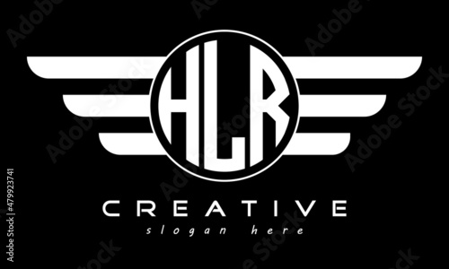 HLR three letter monogram type circle letter logo with wings vector template. photo