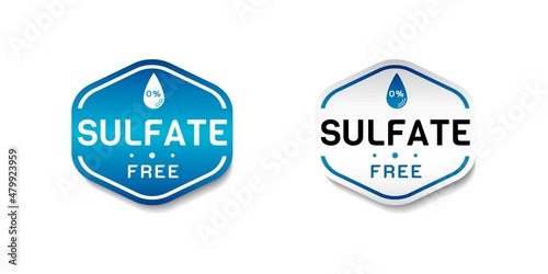 Hundred Percent Sulfate Free Label Sticker. With water drop icon. On gradient blue and white color. Premium and luxury button template