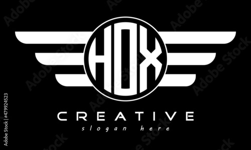 HOX three letter monogram type circle letter logo with wings vector template. photo