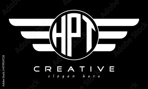 HPT three letter monogram type circle letter logo with wings vector template. photo