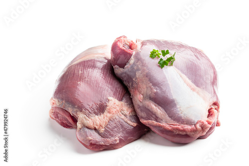 Quadro em tela Raw turkey boneless thigh chunk isolated on white