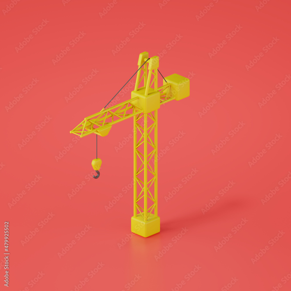 3d render of tower crane on red background.