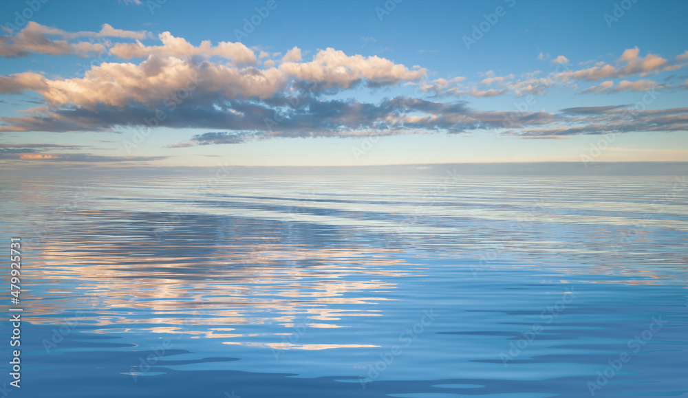 Water surface with waves under blue sky with clouds landscape