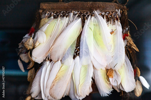 Принти на полотні Ancient Native American Indian Loincloth, with feathers tied to fabric