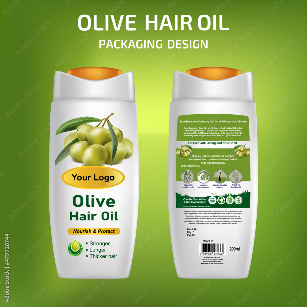 Olive Hair Oil Packaging Label Design Stock Vector | Adobe Stock