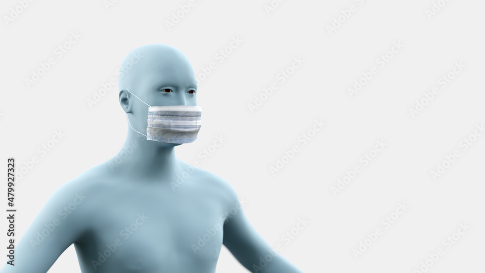 3d render of a face with mask , on white background 3d render of a face with mask , on white background