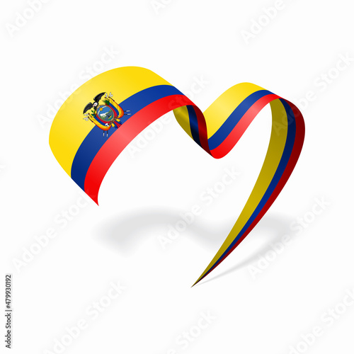 Ecuadorian flag heart shaped ribbon. Vector illustration. photo