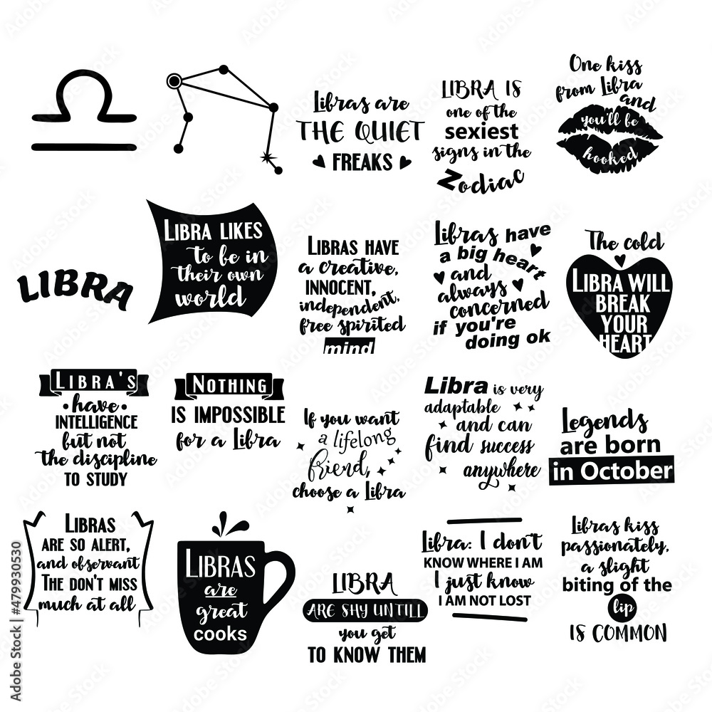 Lettering quotes about Zodiac sign Libra. Funny quotes. Doodle hand drawn  design elements for cards, posters, prints t-shirts Stock Vector | Adobe  Stock