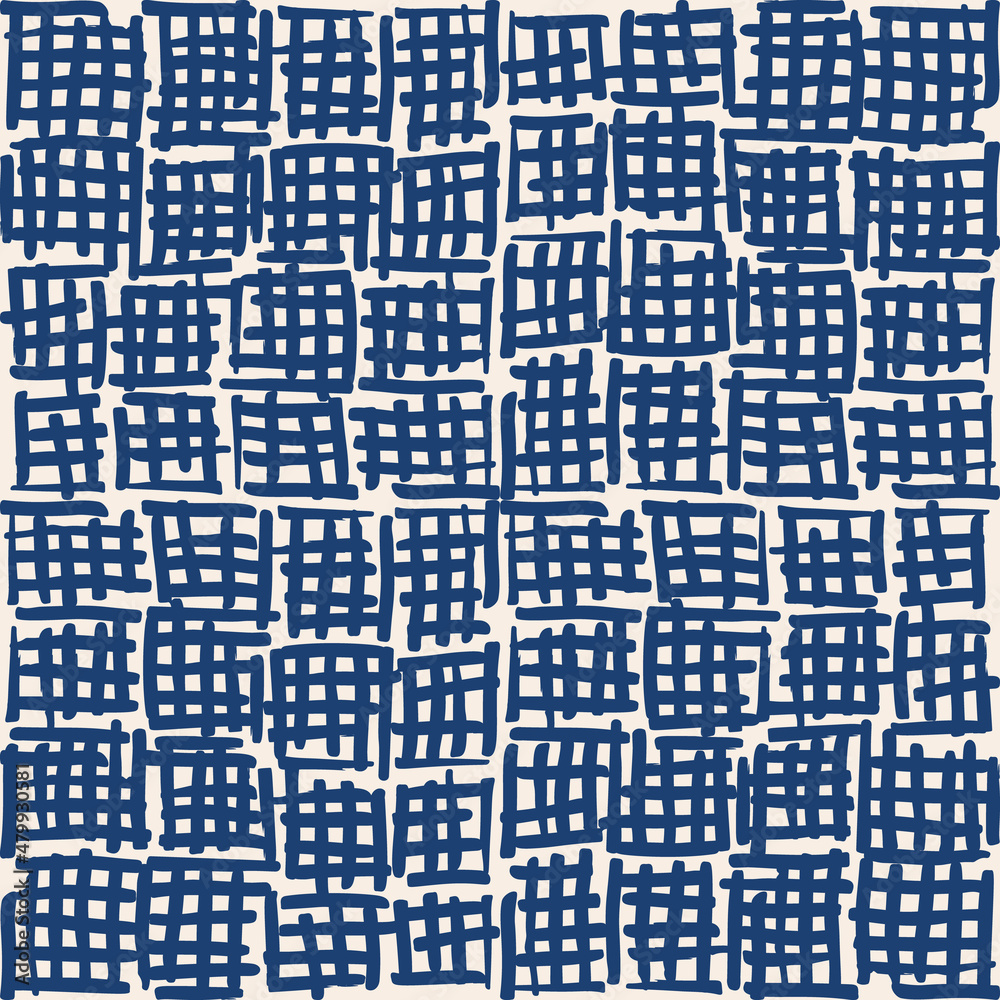 Indigo tie dye shibori vector seamless pattern. Minimalist geometric oriental  tile repeat in navy blue and off white. Organic texture. Japanese traditional print.