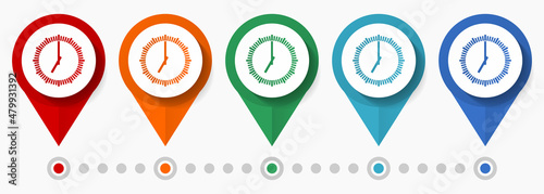 Time, clock, watch concept vector icon set, flat design pointers, infographic template