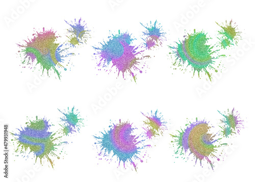 Colorful abstract spray shapes. Sublimation backgrounds glitter textured. Clip art sparkle set
