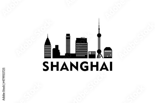 Shanghai Cityscape Logo Silhouette Design Vector