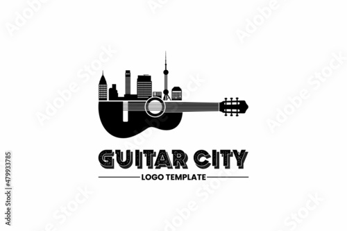 Canvas Print Guitar And Cityscape Logo Design