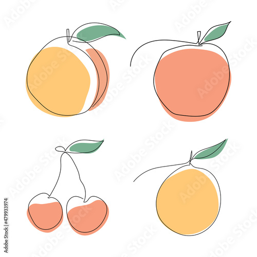 Fruits set. Continuous one line drawing.