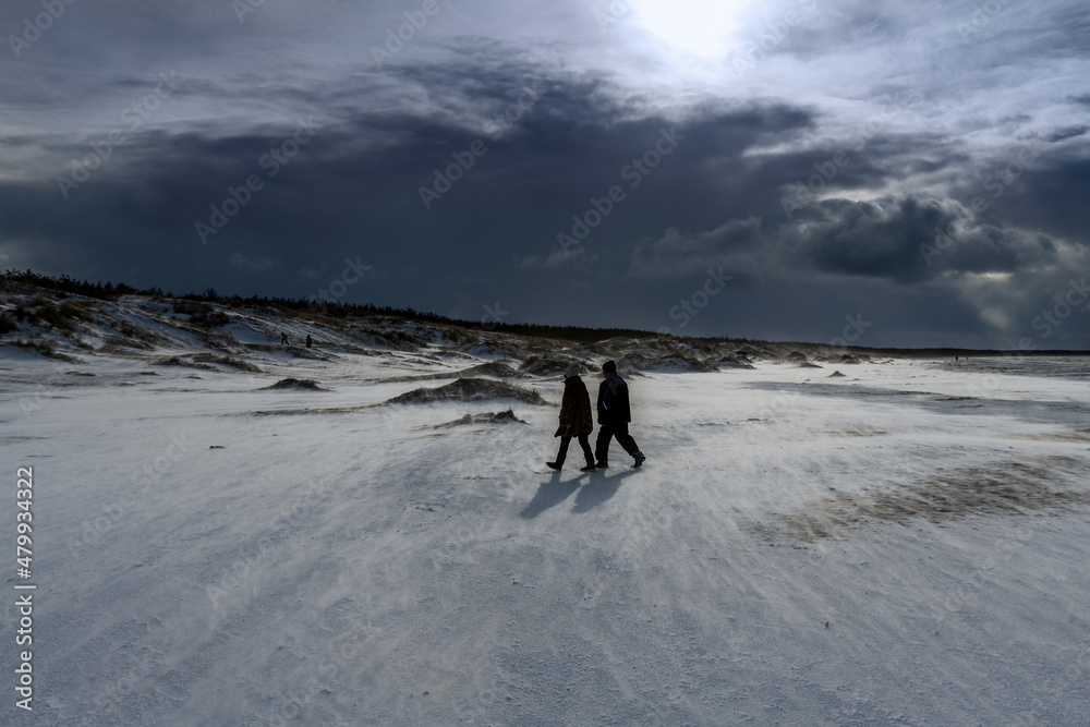 Blizzard on Baltic sea beach in windy day. Blizzard on Baltic sea beach in windy day.