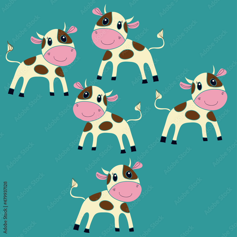 Stylized cow calf. Hand drawn. Stylized cow calf. Hand drawn.