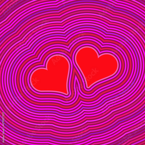 two hearts surrounded by colourful concentric lines
