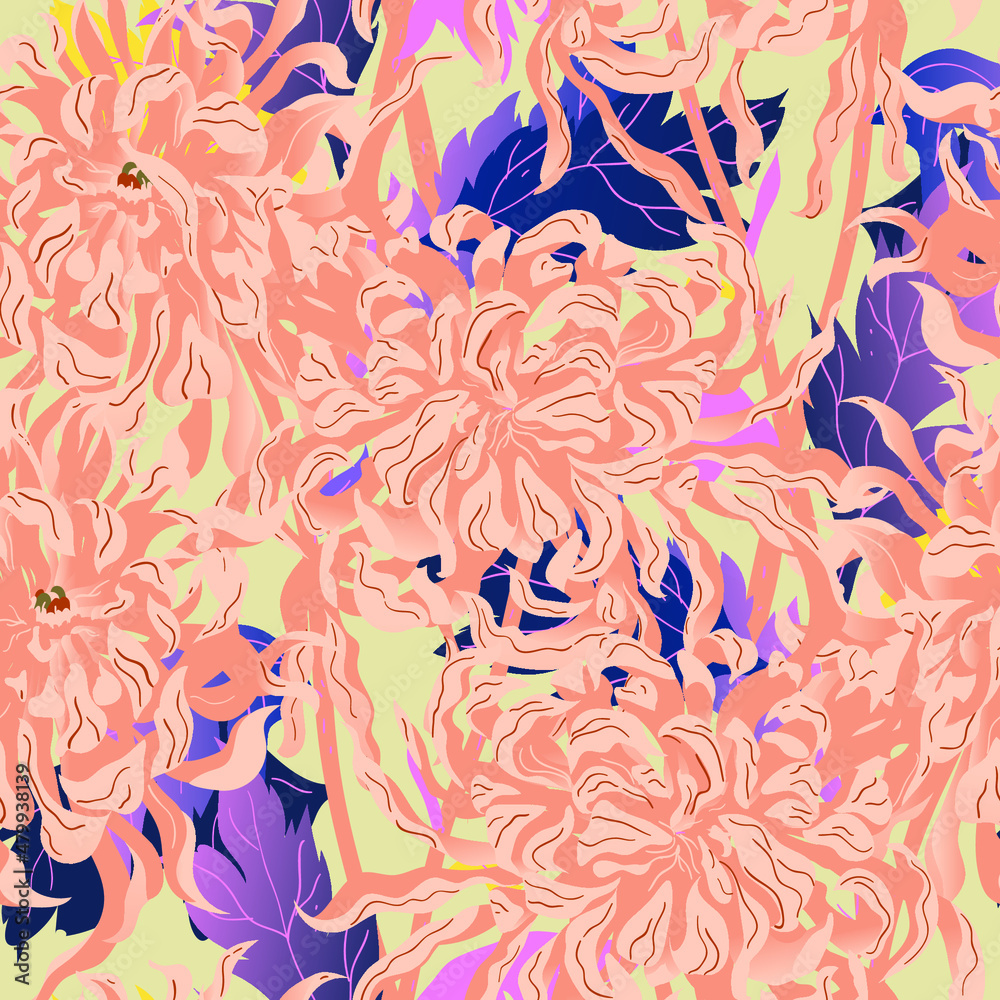 Floral abstraction. Chrysanthemum seamless vector pattern. Floral abstraction. Chrysanthemum seamless vector pattern.