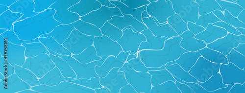 Blue Water surface background with sun reflection top view. Blue ripples. Water pool texture. Turquoise water in swimming pool with sun glare. Marine surface water background . Vector illustration. © Volha