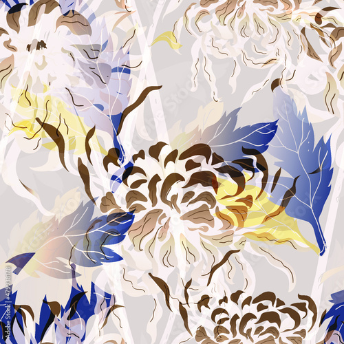 Abstract chrysanthemum seamless pattern.