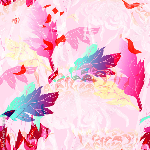 Abstract chrysanthemum seamless pattern.