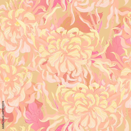 Abstract chrysanthemum seamless pattern.