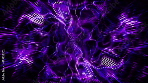 Electric tunnel. 4K motion graphics. Beautiful abstraction. Wavy space with highlights, shimmers and strobes.