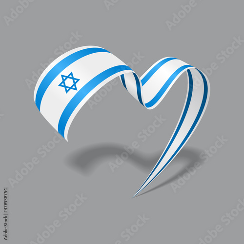 Israeli flag heart shaped ribbon. Vector illustration.