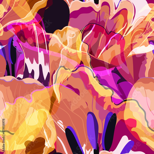 Floral abstraction seamless pattern.