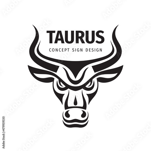 Bull head in black  white colors -
 vector logo template concept illustration. Buffalo sign. Taurus icon. Graphic design element. Original t-shirt graphic badge design.