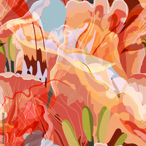 Floral abstraction seamless pattern.
