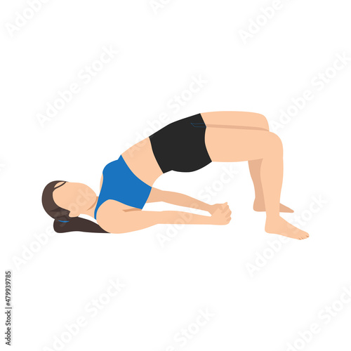 woman doing Yoga Setu Bandha Sarvangasana Chakrasana. Yoga pose of bridge. Physical health Flat vector illustration isolated on white background