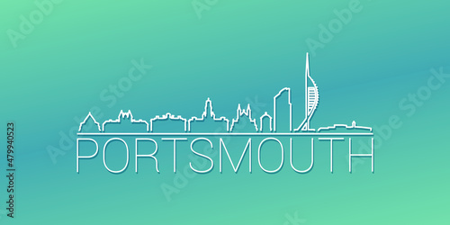 Portsmouth, UK Skyline Linear Design. Flat City Illustration Minimal Clip Art. Background Gradient Travel Vector Icon.