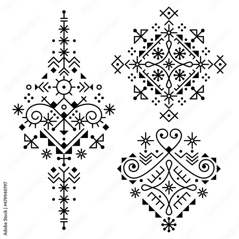 Line art modern tribal vector design set, cool minimal geometric patterns inspired by old Nordic Viking rune art
Line art modern tribal vector design set, cool minimal geometric patterns inspired by old Nordic Viking rune art