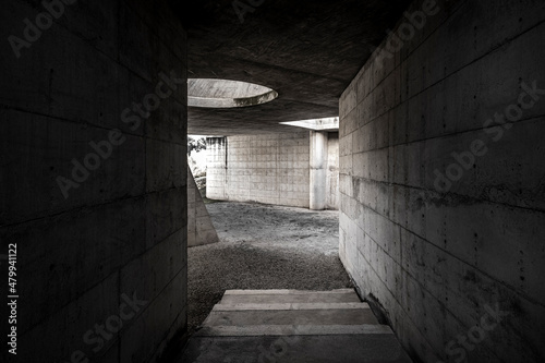 concrete walls in an abandoned or unfinished architectural space